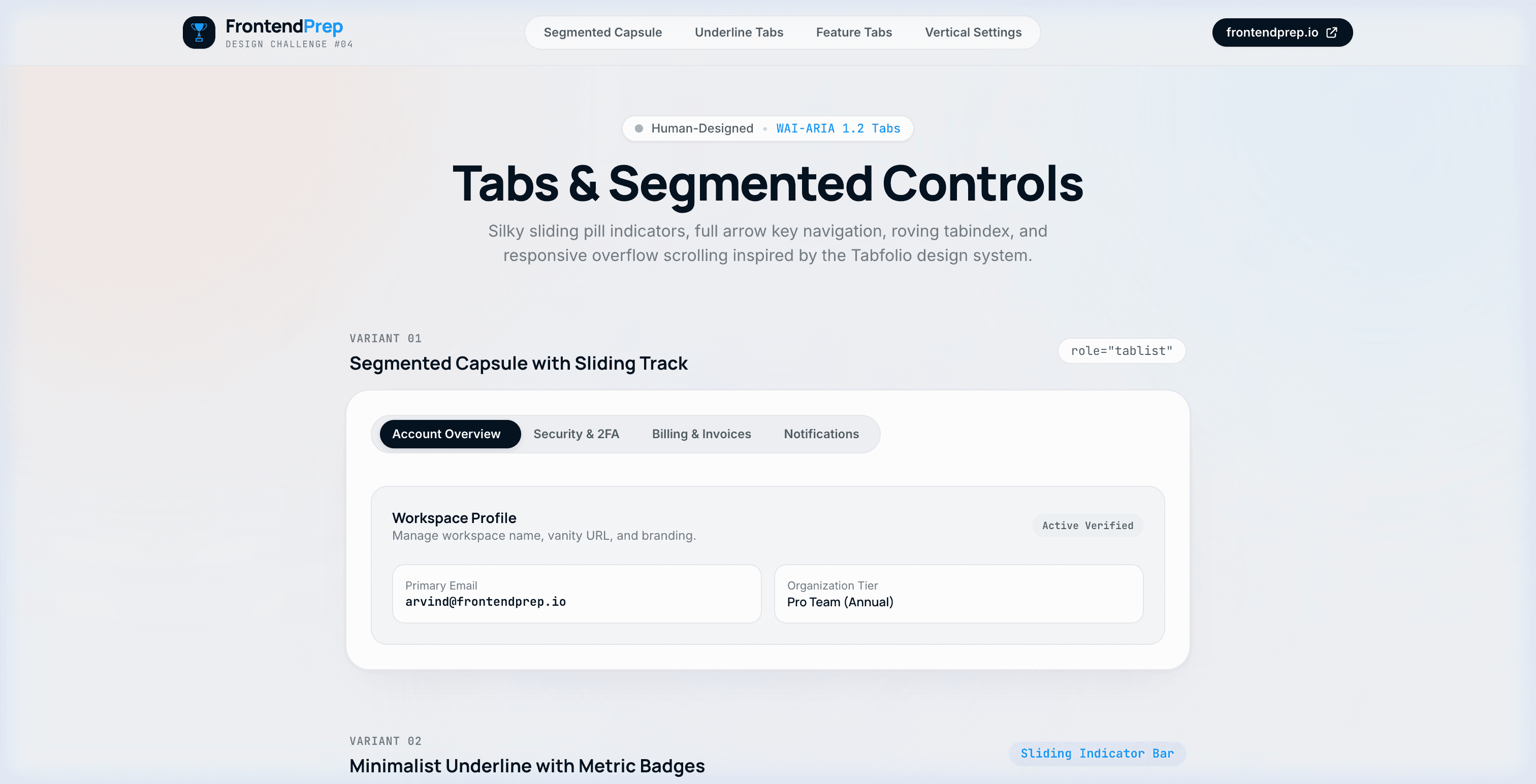 Interactive Sliding Tabs Component